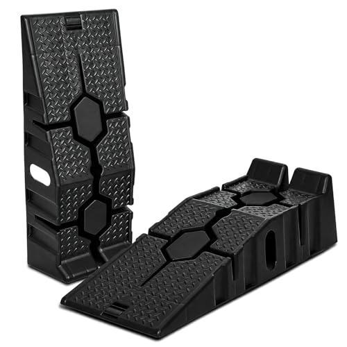 Magshion Car Ramps Set of 2, Auto Repair Lift Ramps with Anti Slip Grooves for Garage Workshop, Stackable Vehicle Ramps, 5000 lbs Capacity, Black, Plastic