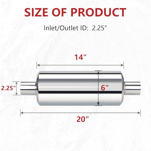 LCGP 2.25" Inlet Universal Resonator, 2.25" Outlet 20" Overall Length Stainless Steel High Performance Muffler, Polished, Pass-Thru Design - size: 2.25" Round body