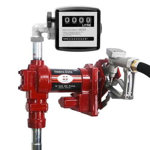 20GPM 12V DC Fuel Transfer Pump Gasoline Pump with Nozzle Kit for Gas Diesel Kerosene Red with Flow Meter - color: Red 12V