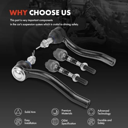 A-Premium Front Inner & Outer Tie Rod End Kit Fix Uneven Tire Wear
