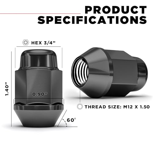 White Knight M12x1.50 Black Chrome Bulge Acorn Lug Nut, 4 Pack - size: 3/4" Hex
