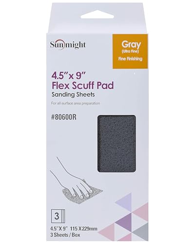 Sunmight Flex Scuff Pads for Paint Prep & Finishing Polish Retail Pack 4.5" x 9" - Gray 80600R - Aluminum Oxide - Hand Polishing Pad for Auto, Marine, Aerospace - 3 Ultra Fine Polish Sheets - style: Gray