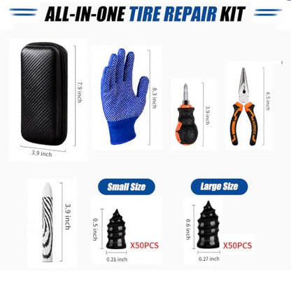 105-Piece Tire Screw Plug Repair Kit, No Tire Removal for Cars and Trucks