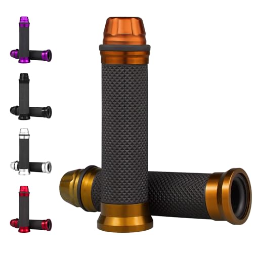 Universal Motorcycle Handlebar Grips Fits for Motorcycles with 7/8" Left Grip and 1" Right Sports Bike Chopper Cruiser Bike Etc. - color: Orange