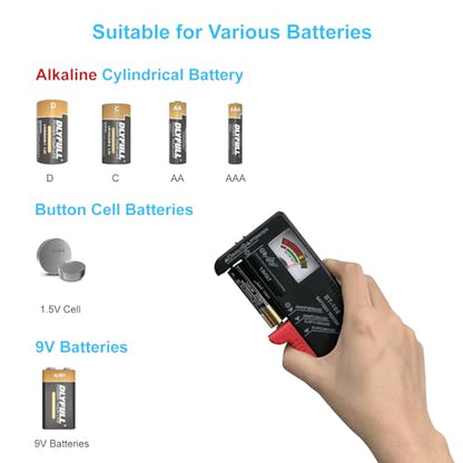 Battery Tester for AA AAA C D 9V, 1.5V Button & Household Batteries Checker - size: Small