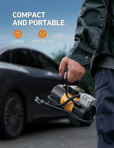 AstroAI Tire Inflator Portable Air Compressor 12VDC Tire Pump Digital Gauge
