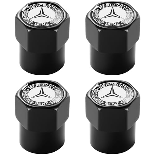 Tire Valve Stem Caps for Mercedes-Benz Metal Car Wheel Air caps Auto Valve Stem Caps Accessories 4 Pack Black - color: Black-07