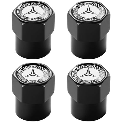 Tire Valve Stem Caps for Mercedes-Benz Metal Car Wheel Air caps Auto Valve Stem Caps Accessories 4 Pack Black - color: Black-07