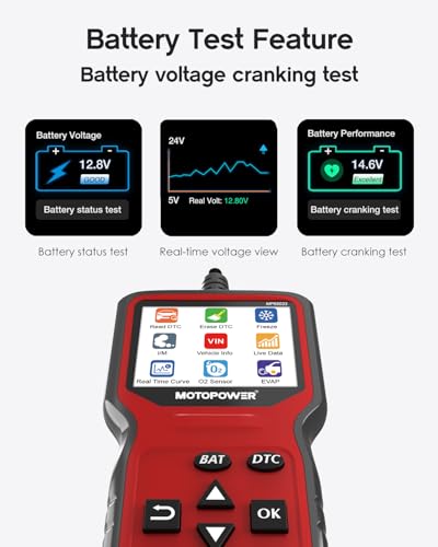 MOTOPOWER MP69033 Pro OBD2 Scanner Code Reader Check Engine Fault Light Diagnostic Scan Tool with Battery Tester - color: b) Red