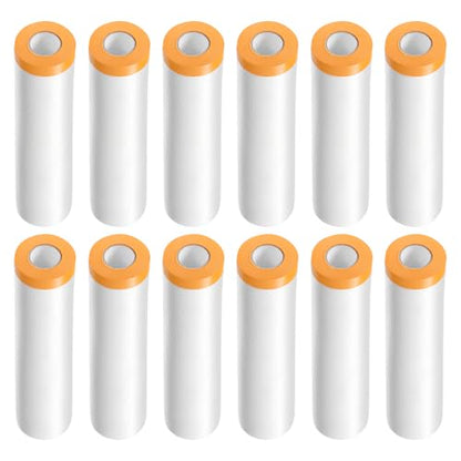 HARFINGTON 12 Rolls Pre-Taped Masking Film 70.9" x65.6ft Tape and Drape Painters Plastic Drop Cloth Film with Tape Plastic Sheeting for Automotive Painting Covering - color: Yellow, size: 70.9"x65.6ft