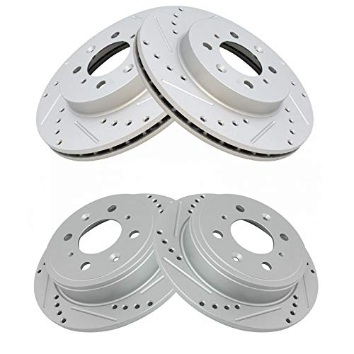 TRQ Performance Front and Rear Brake Rotor Set G Coated Drilled and Slotted - style: BRA13966