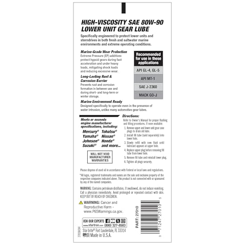 STAR BRITE Star Tron High Viscosity 80W90 Lower Unit Gear Lube - size: 10 Oz Tube, style: 80W-90W Mineral