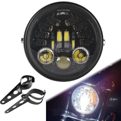 5.75in Motorcycle Headlight White DRL Amber Turn Signal w/Housing - color: White Halo W/ Housing