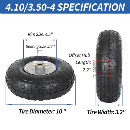 GICOOL 10" 4.10/3.50-4 Pneumatic Tire and Wheel for Hand Truck Dolly 4 Pack - size: 4 Pack