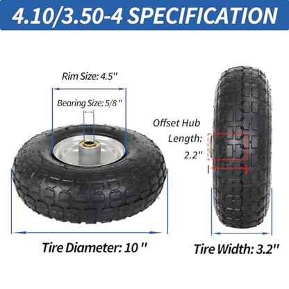 GICOOL 10" 4.10/3.50-4 Pneumatic Tire and Wheel for Hand Truck Dolly 4 Pack - size: 4 Pack