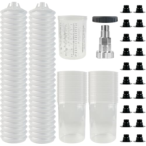 Disposable Paint Cups with Porphis Special Spray Gun Adapter Kit - 800ml/27oz - No-Clean Automotive Mixing Cups for HVLP Gravity Spray Guns - Auto Body Painting Supplies (50 Sets) - color: Dis-800ml-50pcs