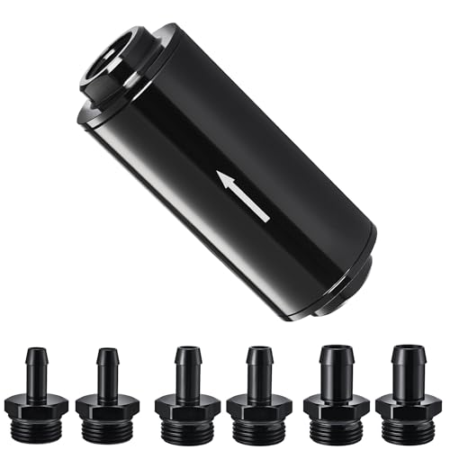 EVIL ENERGY Inline Fuel Filter 30 Micron with Barb 1/2", 3/8", 5/16" Fitting Adapter 60MM Universal Aluminum Black, for Gasoline, Diesel, Rubber Fuel Line, Car EFI & Carb Fuel Systems - size: 30 Micron