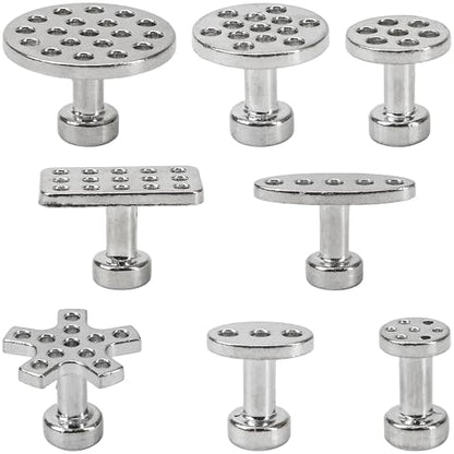 8pcs Paintless Dent Repair Pull Tabs Tool 8 Size Puller Removal Aluminum Kit Glue for PDR Car Auto Body Hand Tools Suction Cup Durable Pulling Ice Hail Damage Automobile Alloy Lifters