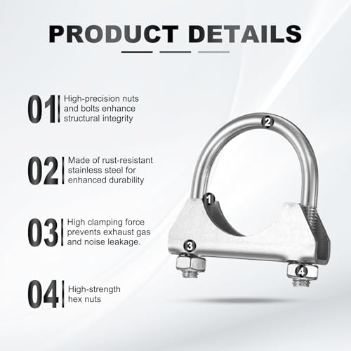 HARFINGTON U Bolt Muffler Exhaust Clamp 45mm/1.77" 304 Stainless Steel U-Bolt Clamps Muffler Tip Hook Saddle Exhaust Clip for Tip Pipes Connection - size: 45mm