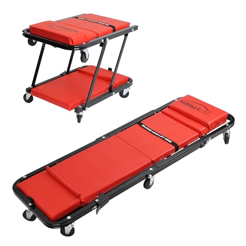 48" 2 in 1 Folding Rolling Garage Shop Creeper Roller Seat, Work Stool with 350Lbs Capacity