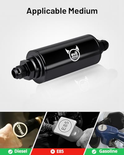 EVIL ENERGY 40 Micron Fuel Filter Inline with 6AN 8AN 10AN Adapter Universal 60MM