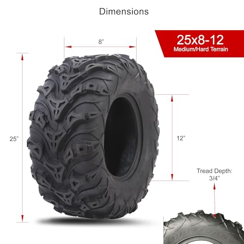 Tusk Mud Force ATV Tire Set – 25x8-12 Front & 25x10-12 Rear – Durable Off-Road Quad Tires Set of 4 - size: 25x8-12 x 25x10-12