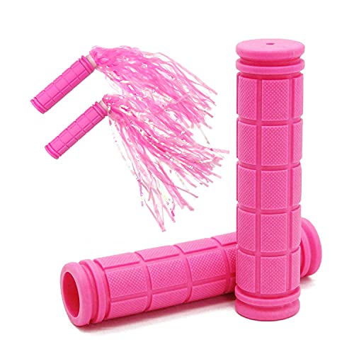 Bike Handlebar Grips with Tassel for Girls Boys and Kids - color: Pink & Streamers