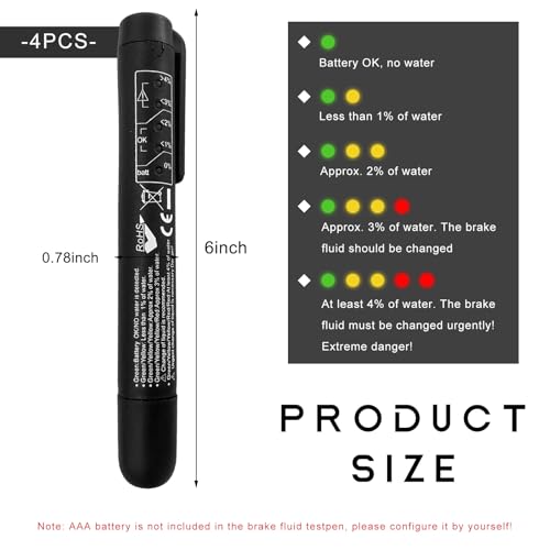 4PCS Brake Fluid Liquid Tester Pen, DOT 3 DOT 4 DOT 5.1 Brake Fluid Diagnostic Testing Pen, Vehicle High-Precision Hydraulic Liquid Oil Moisture Analyzer with 5 LED Indicators - color: 4PCS