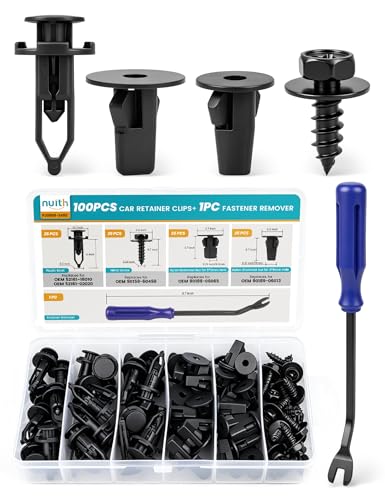 NuIth 101PCS Body Bumper Fender Liner Clips W/Remover for Toyota Lexus, Push-Type Rivet Retainer 52161-16010, Wheel Well Liner Retainer 90189-06013 90189-06065, Body Bumper Screw Bolt 90159-60498