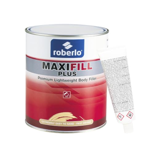 Roberlo Maxifill Plus Lightweight Body Filler with Hardener - Easy Sanding Auto Body Filler for Medium to Large Repairs - High Spreadability for Steel, Aluminum, Galvanized Metal & Fiberglass - 3L - size: 3 Liter (Pack of 1)