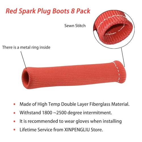 Red Spark Plug Wire Heat Shield Spark Plug Wire Heat Shield Sleeve Spark Plug Boot Protector Boots Wrap for SBC BBC 350 454 8PCS Plug Wire Covers - 2500F High Temp Protection - color: Red