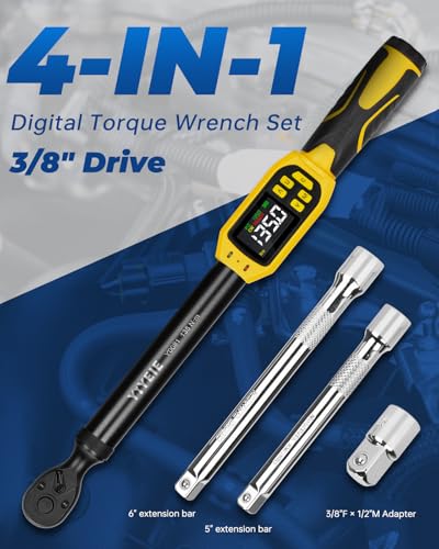 YIYEIE 3/8" Drive Digital Torque Wrench, 5-99.5 Ft-lb (6.7-135 N.m) - size: 3/8" 4 PC