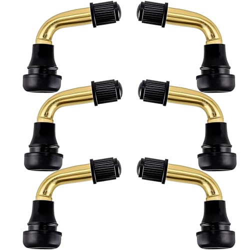 PVR70 Tubeless Tire Valve Stem, Tire Valve Curved Bent 90 Degree Angled, Brass Stem, Tire Rubber Nozzle Core Compatible with Tubeless Tire Rim, Motorcycle, Scooter, ATV (Pack of 6)