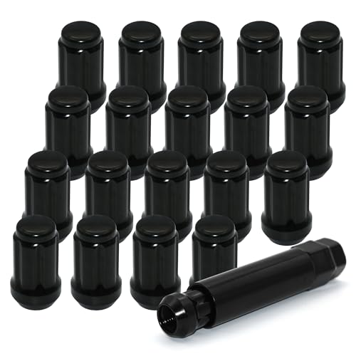 20 PCS 1/2-20 Black Lug Nuts, 1.35" Tall Hex Trailer Lug Nuts, 60 Degree Conical Cone Seat with Socket Key, Wheel Lugnuts Compatible with Jeep Cherokee 1984-2001, Jeep Wrangler JK 1987-2018 - color: Black, 20pcs+1 Point Spline, size: M12.7x1.27