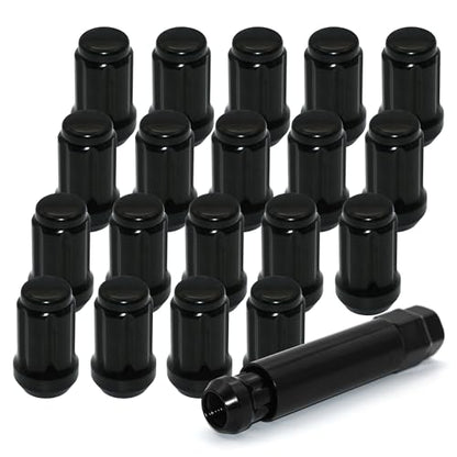 20 PCS 1/2-20 Black Lug Nuts, 1.35" Tall Hex Trailer Lug Nuts, 60 Degree Conical Cone Seat with Socket Key, Wheel Lugnuts Compatible with Jeep Cherokee 1984-2001, Jeep Wrangler JK 1987-2018 - color: Black, 20pcs+1 Point Spline, size: M12.7x1.27