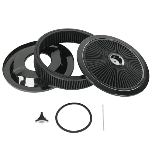 High Flow 14"x3" Round Air Cleaner filter Kit for Carburetor Black - color: Black