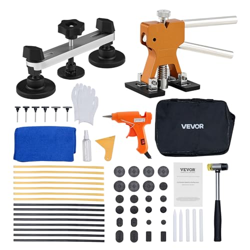 VEVOR Dent Puller Kit, 60 PCS Paintless Dent Removal Kit with Golden Lifter, Bridge Puller, Rubber Hammer, Glue Gun, Auto Body Hail Damage Repair Remover Tools for Car Refrigerator Door Ding Repair - size: 60PCS