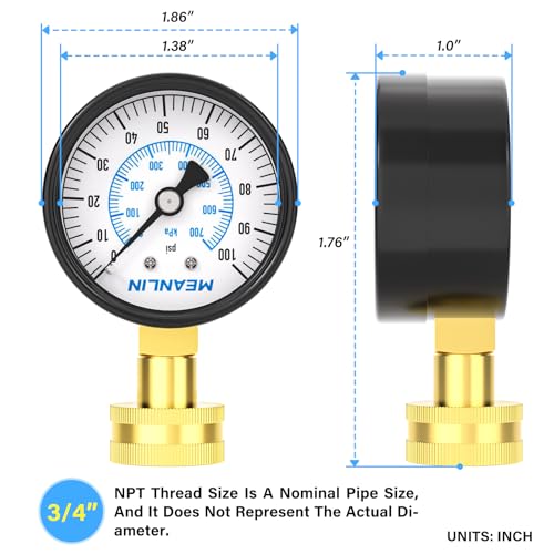 MEANLIN MEASURE 0-100psi Water Pressure Gauge, 3/4" Female 2.5" FACE DIAL Water Pressure Test Gauge with Sealing Ring, Water Pressure Gauge for Home - color: Black, size: 0-100Psi