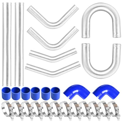 3 Inch Intercooler Kit Universal Aluminum Turbo Intercooler U-Pipe Kit with Coupler and T-Clamps DIY, Pipe Length 19.69" - Blue - size: 3 Inch-50cm