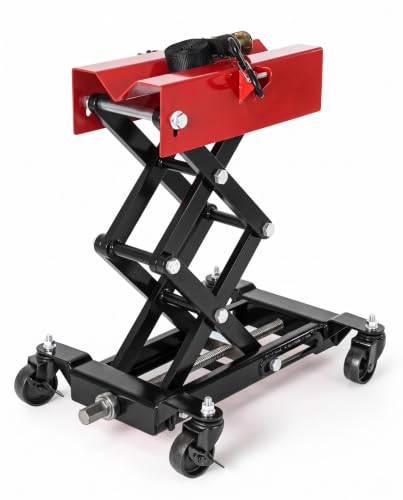450 LBS Low Profile Transmission Jack, Heavy Duty Auto Repair Lifting Jack with Safety Straps & 4 Swivel Wheels, 7-23 Inch Height Range, Black - color: Black
