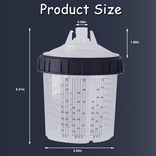 Disposable Paint Sprayer Mixing Cup for Automotive Paint Gun, HVLP Paint Spray Paint Gun 20 Ounce (600ml) Kit with 10 Cups and Lids System, 1 Hard Cup with Retainer Ring and 2 Plugs - size: 20 Ounce Kit