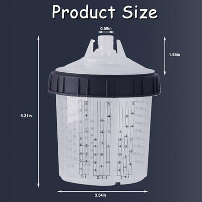Disposable Paint Sprayer Mixing Cup for Automotive Paint Gun, HVLP Paint Spray Paint Gun 20 Ounce (600ml) Kit with 10 Cups and Lids System, 1 Hard Cup with Retainer Ring and 2 Plugs - size: 20 Ounce Kit
