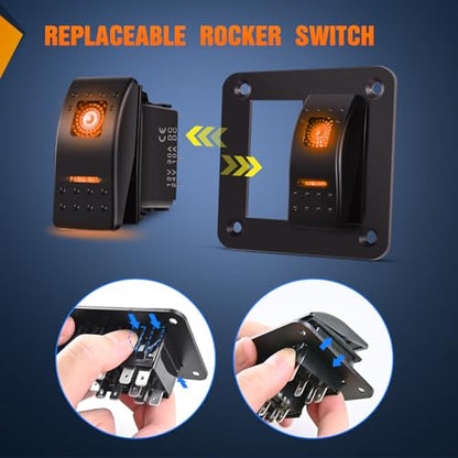 Nilight 2 Gang Rocker Switch Panel w/Orange LED Light 5Pin ON Off Pre-Wired - color: Amber, size: 2 Gang