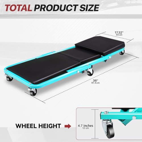 Foldable Creeper, 2-in-1 Rolling Garage Z Creeper Car & Seat, 36" Roller Mechanics Under Car Chair, 330 LBS Weight Capacity Heavy Duty, Ocean Blue - color: Blue, size: 36 Inch Length