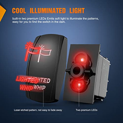 Nilight 5Pin Lighted Whip Rocker Switch Laser Etched Toggle SPST - color: Red, size: LIGHTED WHIP