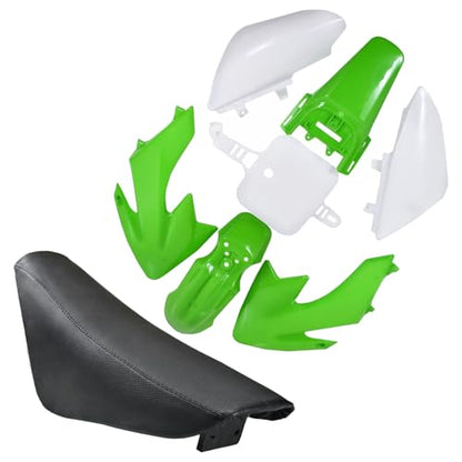 CRF50 Plastics Kit Pit Bike Parts Fairings Fenders + Black Seat for CRF 50 XR 50 XR50 SSR 110 SSR 125 Taotao DB14 Coolster 125cc Dirt Pit Bikes (Green) - color: Green
