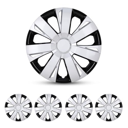 4-Pack 15 Inch Wheel Rim Cover Hubcaps, 15" Replacement - color: 5077-Silver & Black-15