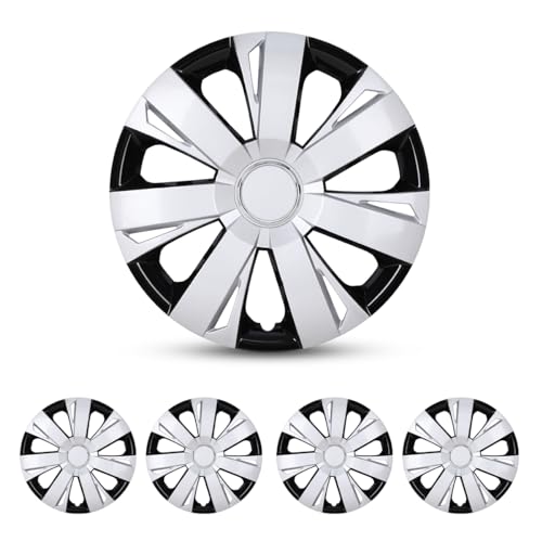 4-Pack 15 Inch Wheel Rim Cover Hubcaps, 15" Replacement - color: 5077-Silver & Black-15
