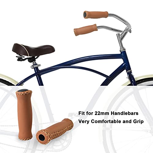 SOLODRIVE Bike Handlebar Grips, Vinyl Leather Grips for Beach Cruiser Bike - color: Brown