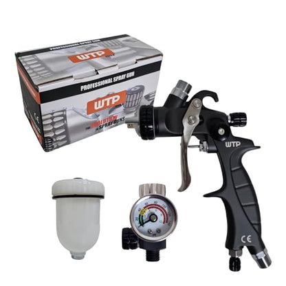 Professional Spray Paint Gun MINI PRO 1.2 HVLP 150cc Plastic Cup - Touch Up Spot Repair Blending Clear Coat Base Color Automotive + Air Regulator